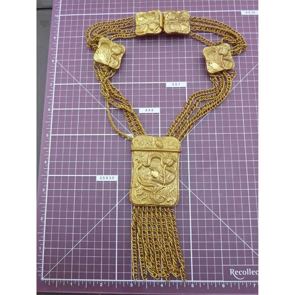 Lucien Piccard Vintage Gold-Tone Multi-Strand Chain Necklace With Ornate Pendant - Picture 4 of 8